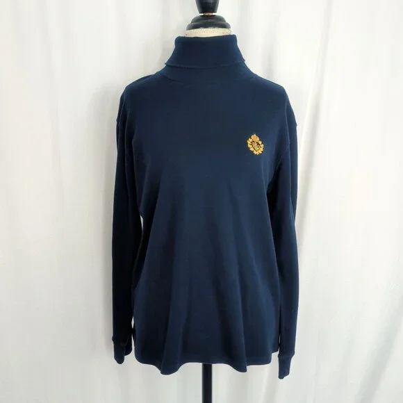 Vintage Ralph Lauren Blue Turtleneck Top Large Logo Long Sleeve - Picture 9 of 9